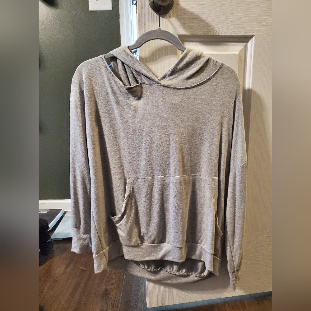 Asymmetrical Cut Out Shoulder Hooded Top - Picture 3 of 5